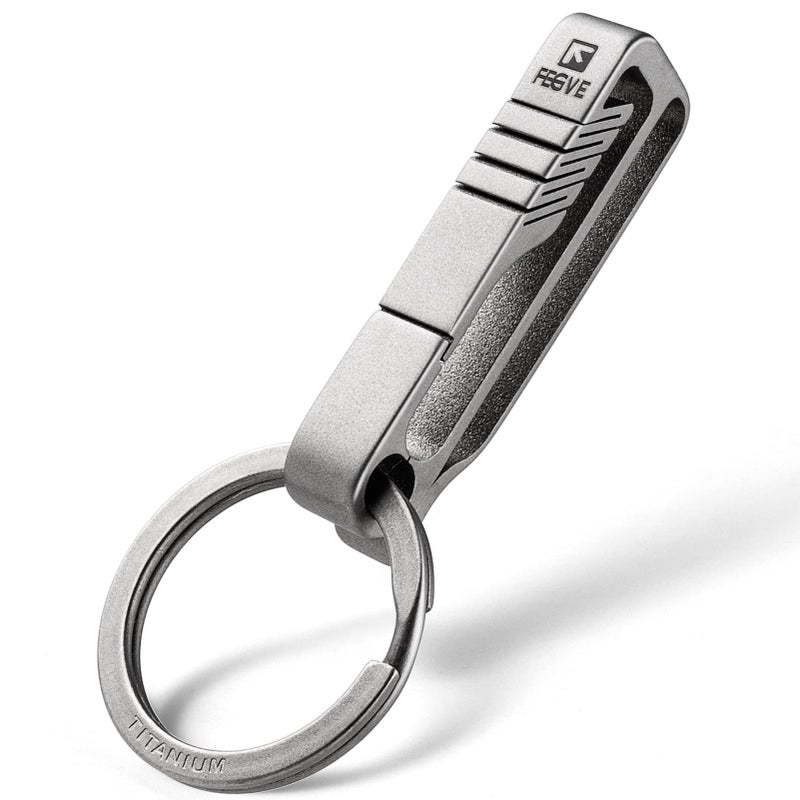 FEGVE Titanium Belt Key Clip with Key Ring, Belt Key Holder Key Chain Clip Black Keychain for Men(Grey) - Image 1